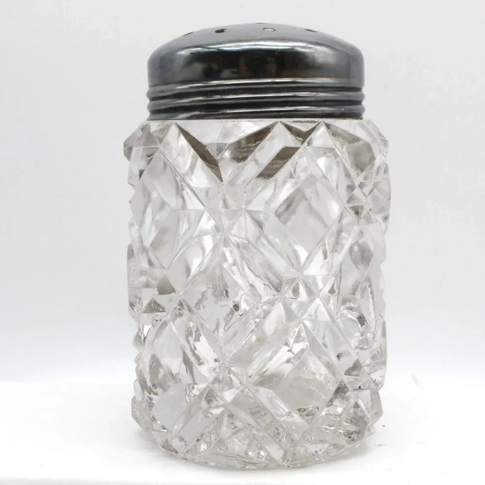 Glass Sugar Shaker Muffineer Hobbs Crystal Diamond Heavy Cut Victorian Antique